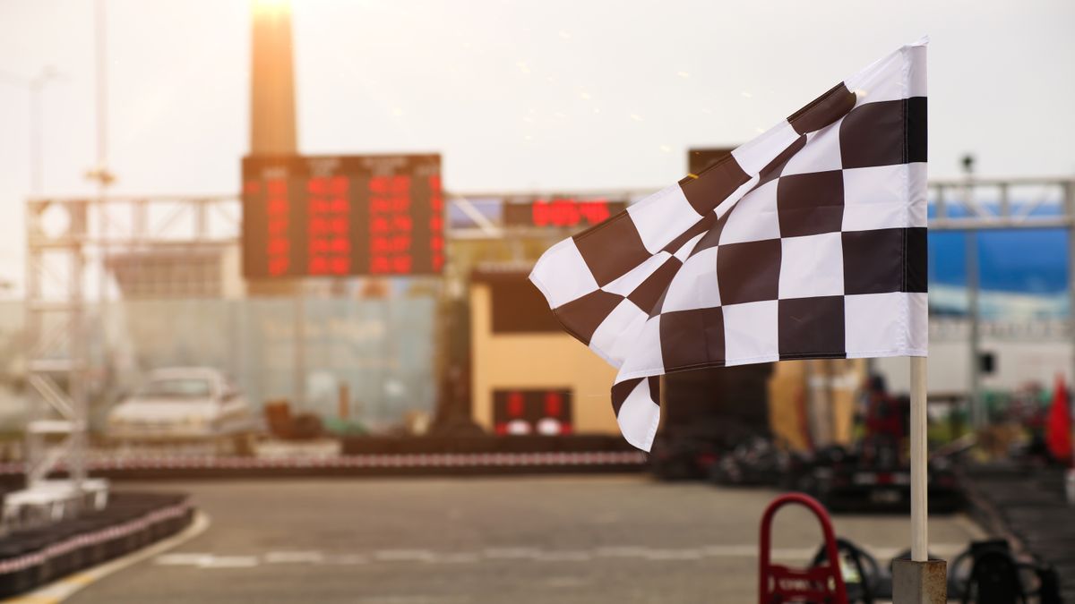 The finish line and checkered flag racing