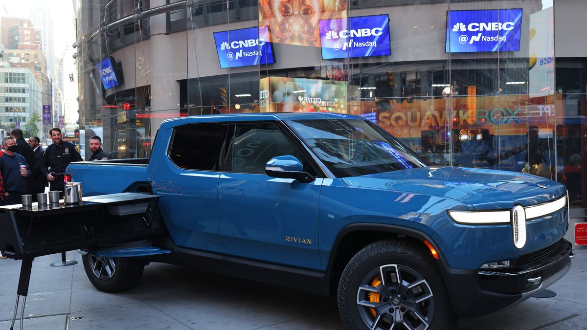 Rivian electric truck during its public debut