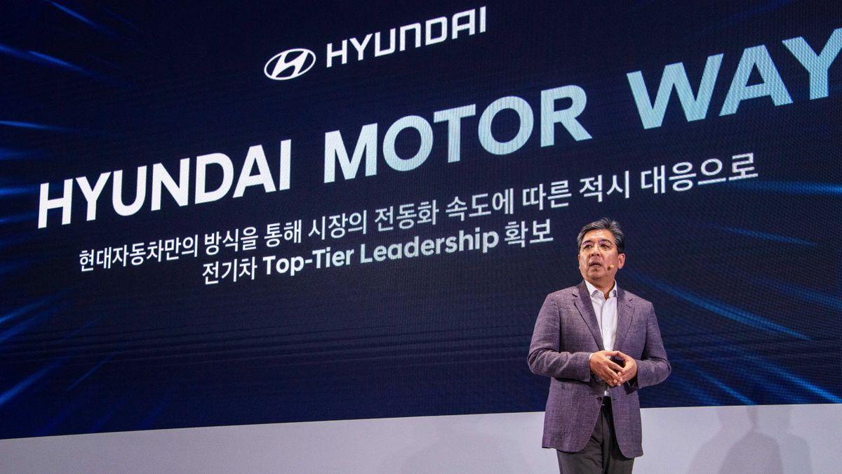 Hyundai President and CEO Jaehoon Chang pictured during a presentation the automaker's 2023 CEO Investor Day event in Seoul.